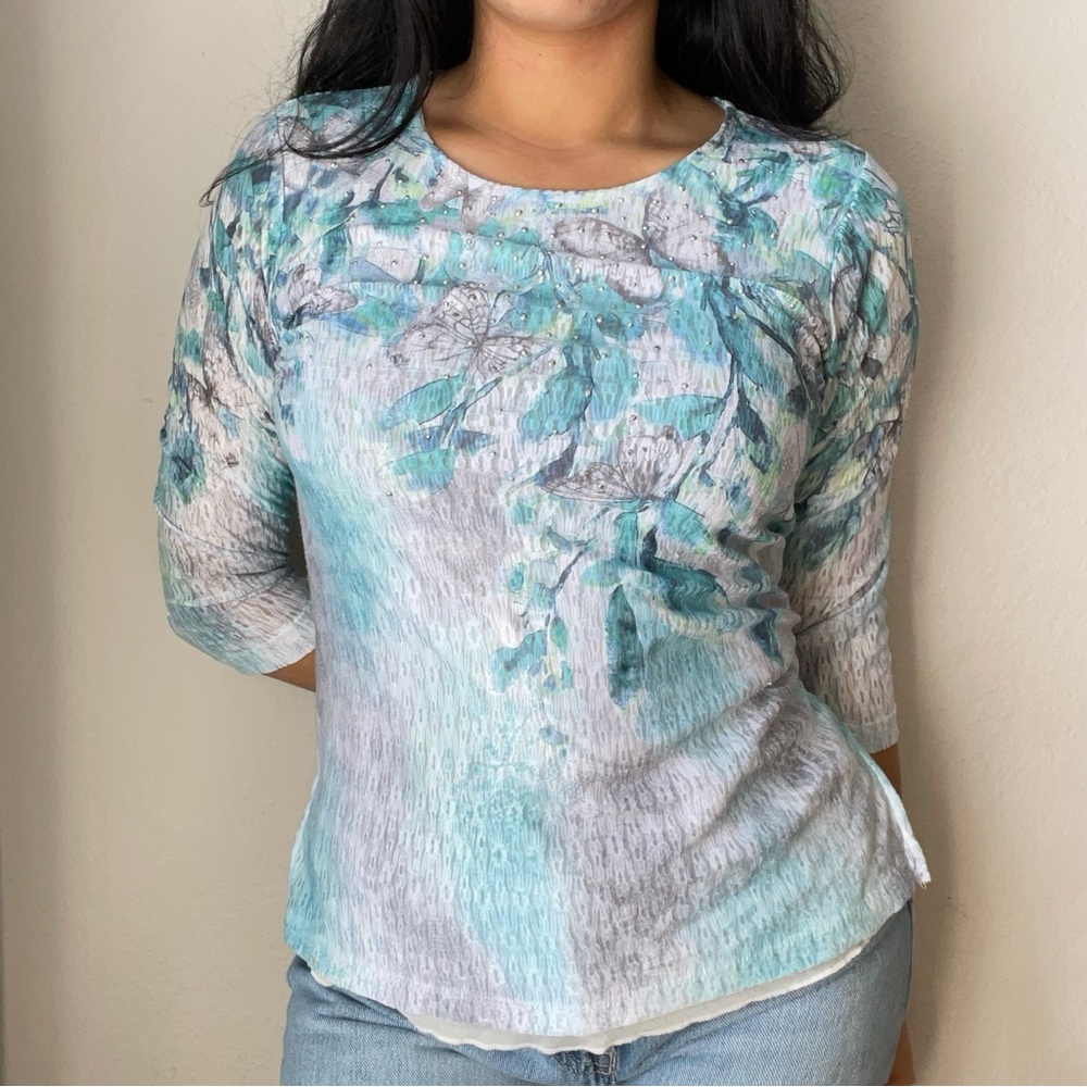 Floral Print Top in Blue and Green
